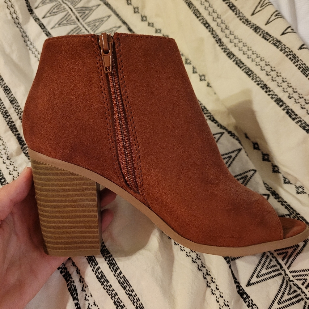 Burnt Orange Open Toed Booties